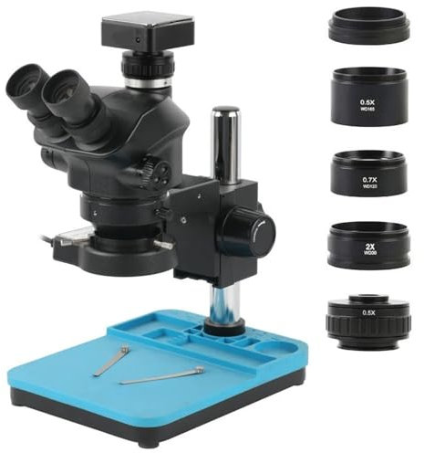 Stereo-triokulärt mikroskop med kontinuerlig zoom och 7-50X samtidig fokus, 48 MP, 4K, 1080P, video, HDMI, USB, pekskärm, kamera, CTV-objektiv