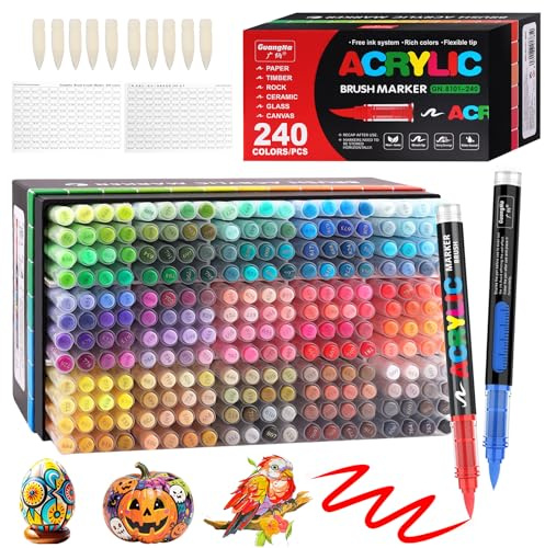 Funnasting 240 Colores Rotuladores Acrilicos, Punta de Pincel marcadores acrílicos para Colorear, Vidrio, Tela, Huevo, Pintura sobre Piedras y Materiales Artísticos para Manualidades y DIY