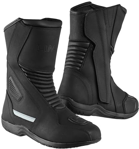 LIMA MOTO Bottes de moto de tourisme en cuir véritable pour homme, homologuées CE, imperméables, semelle en caoutchouc antidérapante, protection renforcée