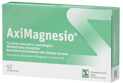 Aximagnesio Integratore Alimentare di Magnesio ad Alta Biodisponibilità da 8 Fonti di Magnesio con Vitamina B6, 40 Compresse da 150 mg