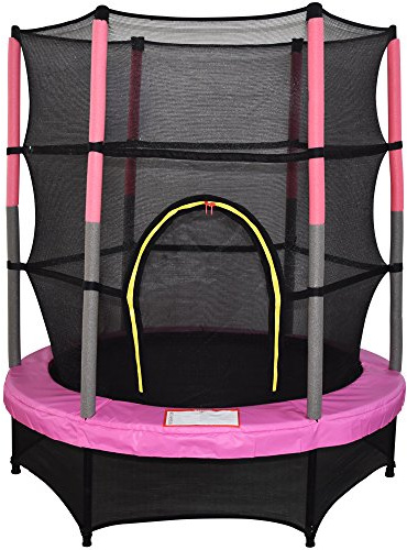 Green Bay 4.5FT 55'' Outdoor Junior Trampoline Set with Enclosure Safety Net and Skirt Pink