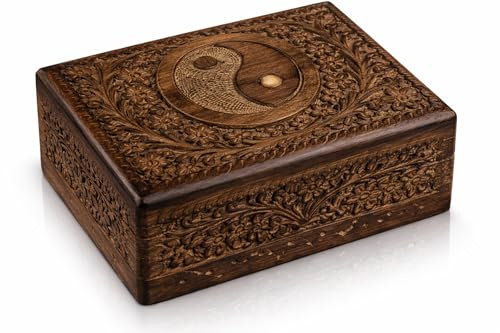 Great Birthday Gift Ideas Handmade Decorative Wooden Jewelry Keepsake Box Jewelry Organizer Treasure Chest Trinket Holder Watch Storage Box Housewarming Gifts Women (Antique Finish)