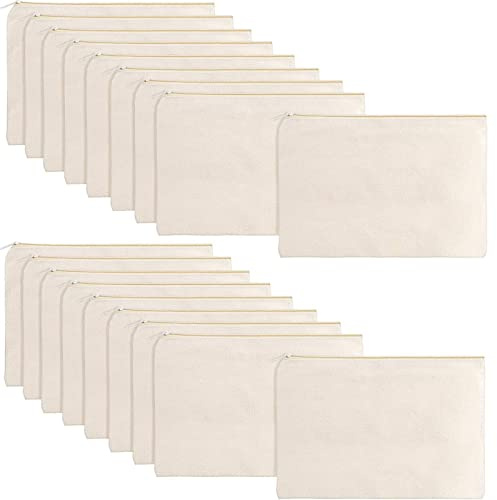 meekoo 16 Pack Blank Canvas Pouch Zipper Cosmetic Bag Bulk Plain Makeup Pouch Purse Sublimation DIY Craft Multipurpose Travel Toiletry Bag for Makeup Cosmetic Stationary Storage(M,Beige)