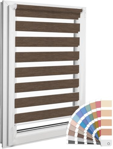 Home-Vision® DuoRollo Klemmfix, Doppelrollo ohne Bohren mit Klämmträgern, DuoRollos für Fenster und Türen (Holzlook Braun, B40cm x H150cm)