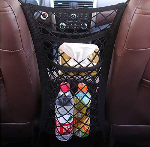 Baikewei Car Storage Net Mesh Organizer - 35 * 25cm Cargo Netting Bag Pocket for Food, Bottle, Groceries - Rear Trunk Seat Mesh for SUV, Motorhome, Campervan (3 Lays)