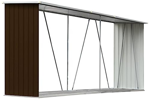 vidaXL Abri de Stockage de Bois Abri de Chauffage de Bois Abri de Jardin Rangement Extérieur Durable Acier Galvanisé 330x84x152 cm Marron