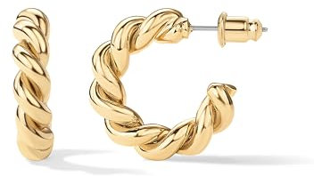 PAVOI 14K Gold Plated 925 Sterling Silver Twisted Rope Round Hoop Earrings in Rose Gold, White Gold and Yellow Gold (16.00, Yellow Gold)