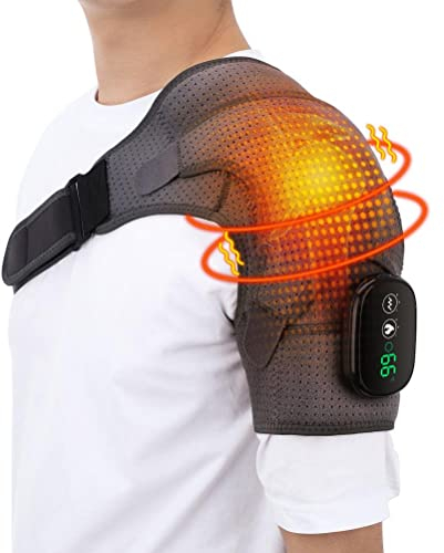 Prevessel Massagegerät Heizung Schulter Wrap, Elektrisch beheizte Schulterstütze Heizgurt mit 3 Vibrationstemperaturen versenktes AC-Gelenk, Schmerzlinderung, Verstauchung