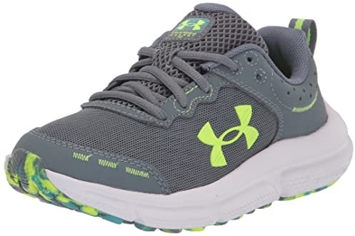 Under Armour UA BGS Assert 10 Zapatillas para correr de niño, ligeras zapatillas de deporte, color gris grava/azul glaciar/verde lima brillante