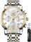 OLEVS Herrenuhren Weiß Edelstahlarmband Quarz Uhr Männer mit Diamant Datum Wasserdicht Leuchtende Klassische Elegantes Armbanduhr Geschenk