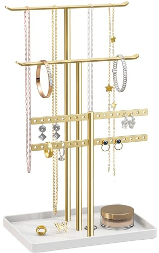 pickpiff Jewelry Stand Holder Organizer: 14.5 Sturdy Hanger for 80 Pcs Jewelry, Gift for Women, Gold Jewlery Tower for Necklace, Earring, Bracelet
