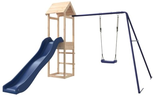 vidaXL Spielturm, Klettergerüst mit Rutsche Schaukel, Kinder Kletterturm mit Holzdach, Spiel-Zubehör für Garten, Holz Spielplatz, Massivholz Kiefer