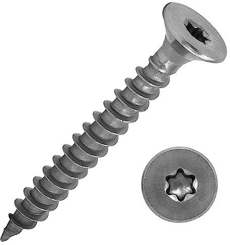 Spanplattenschrauben mit Senkkopf und Torx-Antrieb (TX) aus Edelstahl A2 / VA2 | Vollgewinde | Holzschraube | Holzbauschraube | Universalschraube | 5,0 x 50 mm, 100 Stück