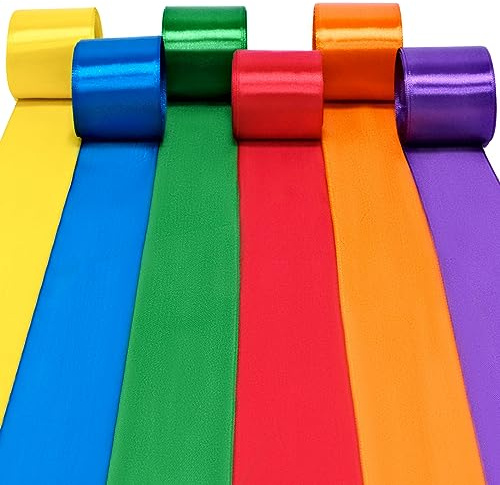 Wide Ribbon 6 Rolls Rainbow Satin Ribbons 50mm x 10.94 Yards Thick Ribbon | Wide Ribbons for Crafting Coloured Ribbon for Gift Wrapping Party Backdrop Wedding Chair Decorations DIY Hair Bows Sewing