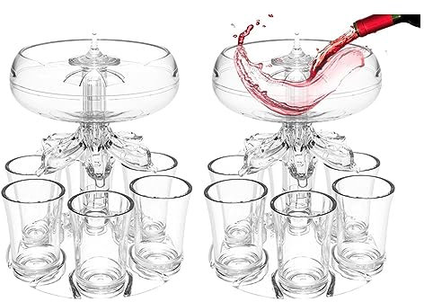 Hodfid Drink Dispenser with 6 Shot Glasses | 1Pc/2 Pcs Acrylic Shot Dispenser Set | Alcohol Shots Dispenser with Glasses and Holder | Party Drinks Dispenser Bar Accessories for Home Pub