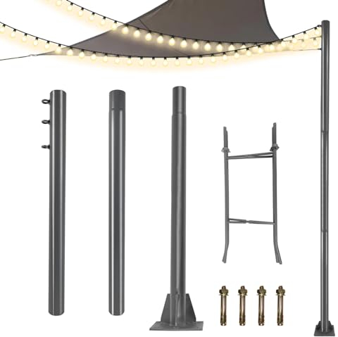 VELSKUD Solskyddssegelstänger, 3 m skuggsegel, postkit, stöder markis, baldakin, 7,6 cm diameter, slitstark med betongbasfäste för uteplats, trädgård, däck (1, grå)