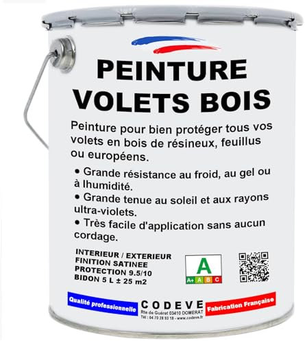 Peinture Volets Bois - Codeve Bois/Ral 9010 - Blanc Pur - 5 L - Intérieur/extérieur - Pour La Protection De Votre Volet, Persienne, Fenêtre, Portail Bois.