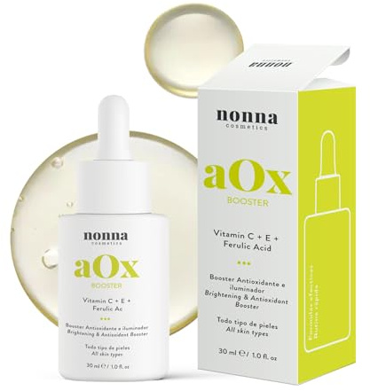 Sérum con Vitamina C y E + Ácido Ferúlico - Sérum Facial Mujer Antiedad - Rellenador de Arrugas | Poderosa Combinación Revitalizante de Rápida Absorción | Nonna - AOX Booster | 30ml