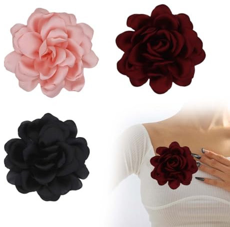 UYVPAER 3 Pièces Broche Fleur 12 cm pour Homme et Femme Unisexe Tendance Vêtements Accessoire Fait à la Main
