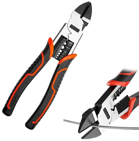 Wire Cutters - 8 Pro Side Cutters with Wire Stripper and Crimper, 4 in 1 Multifunction Heavy Duty Electricians Tools for Cutting, Crimping, and Stripping