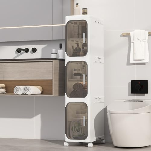 Neathub 3 Tier Slim Bathroom Storage Cabinet, Foldable and Movable, White