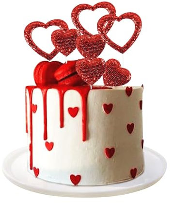 TAXTYHRE 10 Pièces Saint-Valentin Gâteau Toppers, Pétillant Saint Valentin Cupcake Topper, Décoration de Gâteau en Forme de Coeur Rouge, pour Saint Valentin Thème Mariage Anniversaire Fête