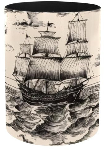 Stifthalter mit großer Kapazität für den Schreibtisch, runder Eisen-Bleistiftbecher, Schreibtisch-Stift-Organizer, Make-up-Pinselhalter für Büro, Schule, Lehrer, Vintage-Symbole, Segelboote