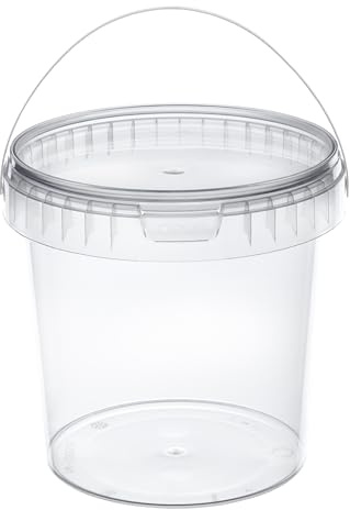 Garronda Secchio di plastica con Coperchio 1 L per la conservazione di Prodotti Alimentari e chimici Contenitore Plastica con Coperchio GD-0112 Trasparente 5 Pezzi