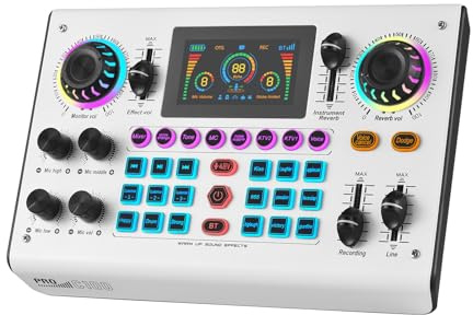 Btuty Sound Board Audio Mixer 48V Phantom Power Live Sound Card RGB Light BT Wireless Plug and Play for Live Streaming Podcasting Recording Content Create Gaming Rechargeable