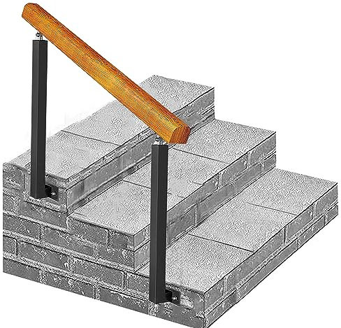 Pasamanos de madera ajustable para escalones de jardín, barandilla lateral de hierro forjado negro para 1-3 escalones, pasamanos de transición perfecta al aire libre para seguridad en veranda.