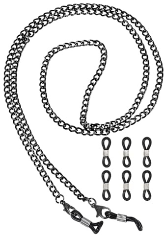 sourcing map Glasses Chain, 75cm Metal Eyeglasses Strap Stylish Mask Lanyard Chains with 6 Chain Ends for Women, Black