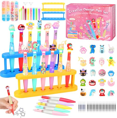 MOMOSTAR Atelier des Stylos Lumineux Creatif, LED Fabrique a Stylo avec 80 Accessoires, Kits de Loisirs Créatifs Fille 5 6 7 8 Ans, Activité Manuelle Enfant, Jouet Cadeau Anniversaire aux Garcon Fille