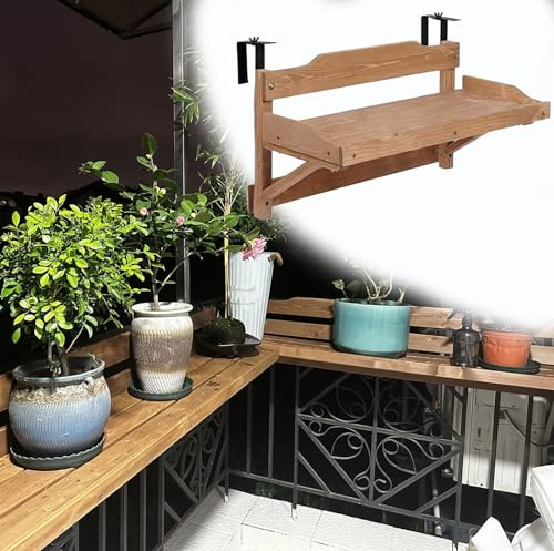 Generico tavolo ringhiera balcone pieghevole Tavolo da parete largo 24 cm, tavolo consolle sospeso con gancio/tavolo da bar per balcone/scrivania in legno massello per terrazza(L 120 CM)