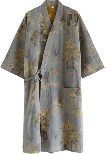 Zonfer Men Kimono Robe Yukata Spa Sauna Bathrobe Sleepwear Japanese Kimono Loungewear Nightgown Dressing