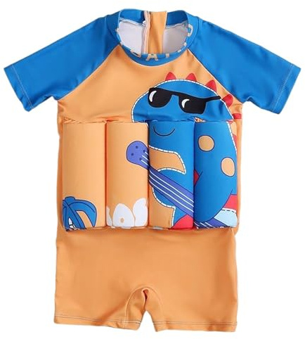 Traje de baño infantil con flotabilidad, chaqueta de flotabilidad de dinosaurio - traje de baño para niños de manga corta, para niñas, deportes al aire libre, interior, natación, entrenamiento