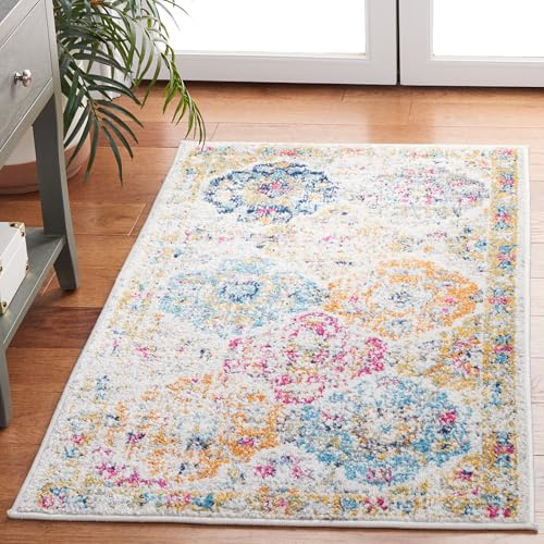 Safavieh Tapis de Sol Vieilli pour Salon, Salle à Manger, Chambre à Coucher - Madison Collection, Tapis à Poil Court, Crème et Multi, 69 x 122 cm