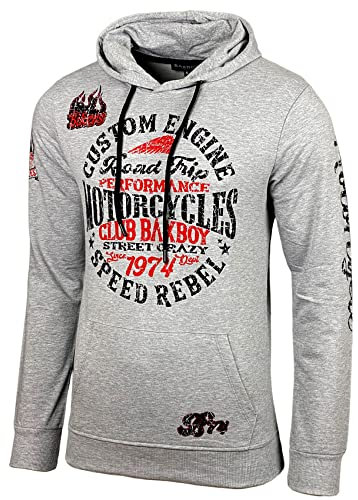 Baxboy Herren Pullover Hoodie Sweatjacke Longsleeve Sweatshirt Jacke Langarm Kapuzenpullover Hoody Sweater 2628, Farbe:Grau/Schwarz, Größe:M