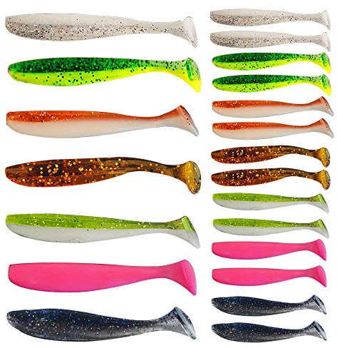 Senven Appât Artificiel, appât bionique en Silicone Souple, appât de pêche au ver, Simulation Appât à Queue en T, Environnement Vert en Plastique, appât Puissant, Faux appât - 21 Pcs.