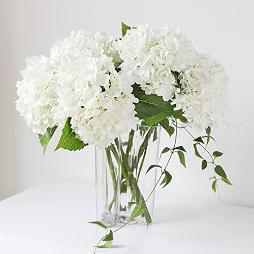 DUYONE 3PCS 56 cm Lebensechte künstliche Hortensie Große Real Touch Blumen Künstliche Blumen Trockene Blumen Hochzeit Weihnachten Büro Familie Party Wohnzimmer Tischdekoration (Weiß)