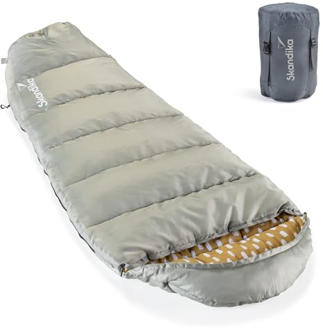 Skandika Vegas Junior Kinderschlafsack | Outdoor Camping Schlafsack für Kinder, weiches Innenfutter, kuschelig weich, wasserabweisend, Komfortbereich von 12 bis 3°C, 170 x 70 cm (Salbei)