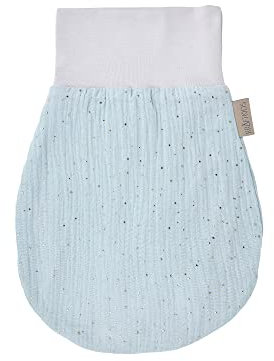 KraftKids Strampelsack Musselin goldene Punkte auf Grün für den Herbst/Winter aus Musselin Baumwolle und warmen Fleece in zwei Größen erhältlich