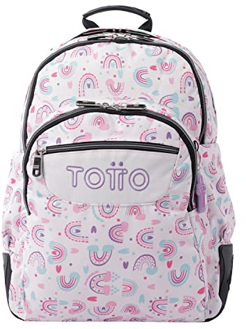 TOTTO Mochila escolar blanco y arcoíris rosa - Crayoles