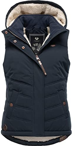 Ragwear Damen ärmellose Outdoorweste warme Winterjacke wasserdicht mit Abnehmbarer Kapuze Hesty Intl Navy22 Gr. M