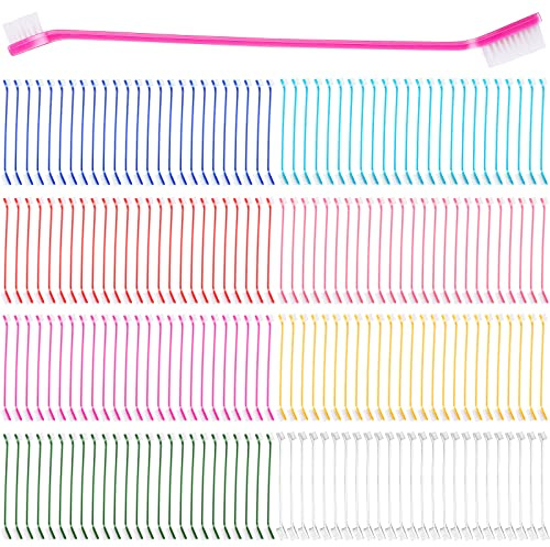 Nuogo 200 Pcs Dog Toothbrush Bulk Dual Headed Dental Brushes Dogs Tooth Brushing Kit Long Handle Pet Tooth Brush for Puppy Large Small Cats and Most Pets Teeth Cleaning Dental Care Supplies, 8 Colors