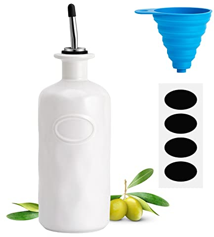 ACEWARMS Ceramics Olive Oil Dispenser Bottle, 600ml Large Capacity, Light-Proof Opaque Storage Bottles are to Reducing Oxidation (White)