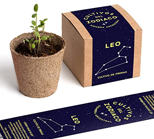 Cultivos del Zodiaco - Leo | Semillas de Fresa | Kit de cultivo con bomba de semillas, sustrato y maceta | Regalo original para amantes del horóscopo | Resetea