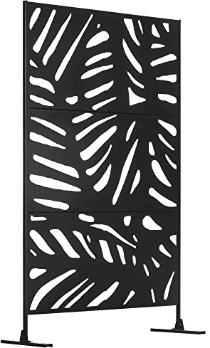 Outsunny Panneau Brise Vue décoratif extérieur Noir à Motif végétal en métal - 122 x 45 x 198 cm