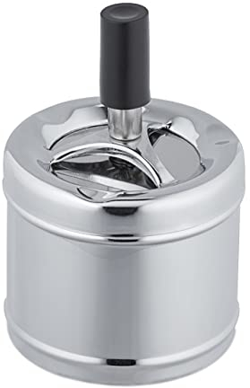 Relaxdays Aschenbecher mit Drehdeckel, Metall, draußen & drinnen, HxD: 11,5 x 8 cm, windfest, Drehaschenbecher, Silber