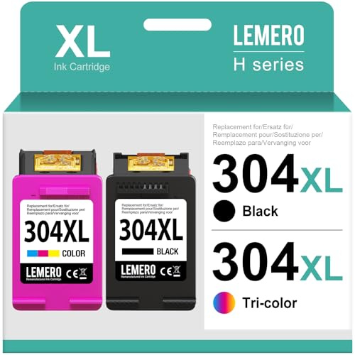 Lemero 304XL Cartuchos Compatibles para Tinta Impresora HP 304 XL Negro y Color Pack para HP Envy 5030 5032 5010 5020 DeskJet 2630 2633 3750 3760(Color Negro,2-Pack)