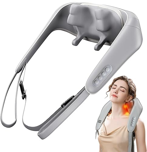 JSvsza Shiatsu Hals und Rücken Massager mit beruhigender Hitze, elektrische Tiefe Gewebe 4D Kneten Massage Kissen, mit Silikon-Massagekopf, 3 Einstellbaren Geschwindigkeiten, für Schulter, Bein, Gray
